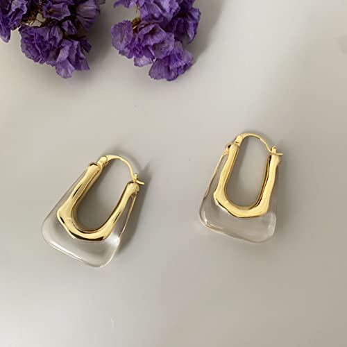 Acrylic Hoop Earrings Gold Lucite Transparent Resin Rectangle Clear Hoops for Women4