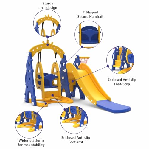Image of Amazon Brand - Solimo 3-in-1 Garden Castle Slide & Swing for Indoor & Outdoor Use | for Kids 2-8 Years Old | Safe & Fun | Ideal for Boys & Girls | Toy for Kids | Easy Assembly, Multicolor