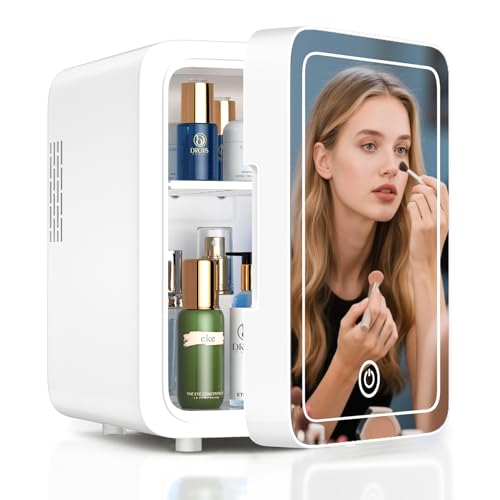 Image of CUTIEWORLD Makeup Fridge with LED Mirror - 4L Portable Cooler/Warmer, White