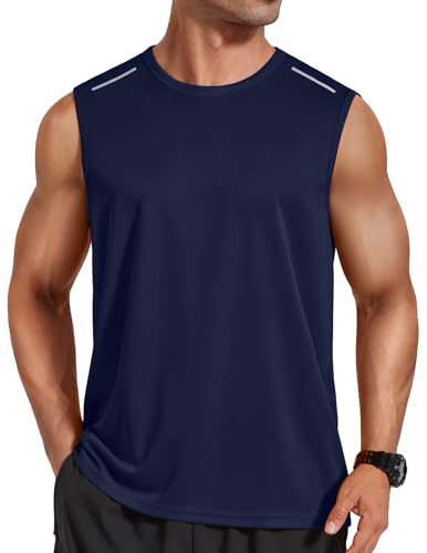 COOFANDY Canotta da uomo per allenamento, traspirante, estiva, girocollo, palestra, fitness, bodybuilding muscolare, maglietta senza maniche, blu navy, M