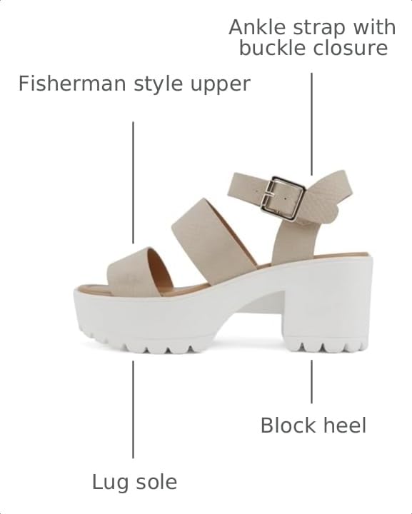 Image of Soda ACCOUNT ~ Women Open Toe Two Bands Lug sole Fashion Block Heel Sandals with Adjustable Ankle Strap