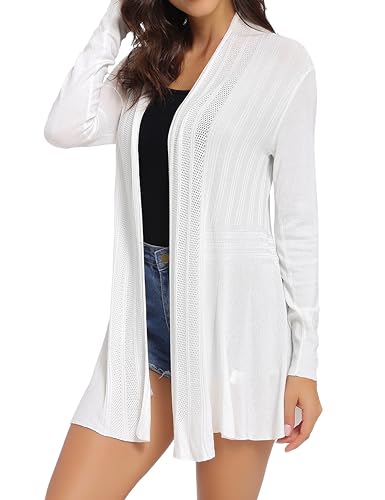 Sykooria Ladies White Cardigan Summer Jacket Long Sleeve Lightweight Open Front Waterfall Boyfriend Cardigans Sweater Blouse Top Size 6-20 - Image 5