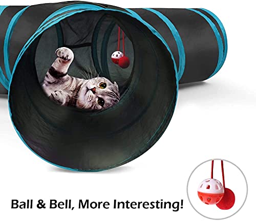 Pawaboo Cat Toys, Cat Tunnel Tube 3-Way Tunnels Extensible Collapsible Cat Play Tent With Balls And Bells+Feather Teaser Cat Toy #TOP3