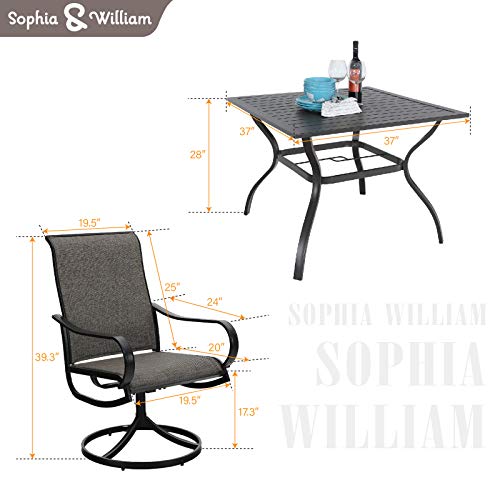 Image of Sophia & William Outdoor Dining Set Patio Dining Set for 4 Outdoor Table and Chairs 5 Pieces with Swivel Patio Chairs 37 inchx 37 inch Metal Table for Garden Pool All Weather Brown