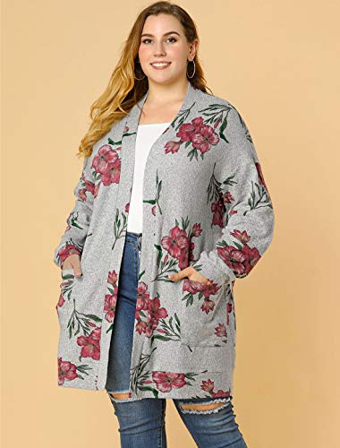 Image of Agnes Orinda Women's Plus Size Lightweight Cardigan Casual Soft Long Sleeve Floral Knit Cardigans with Pockets