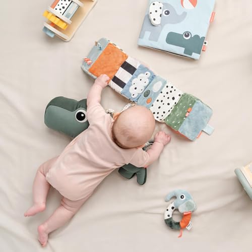 Done by Deer Ausklappbarer Würfel Deer friends - Motorikwürfel mit verschiedene Texturen stimulieren alle Sinne des Babys - Bauchlage Aktivitätsspielzeug mit Farben und hohe Kontrasten
