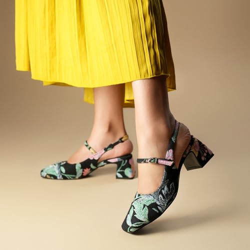 Image of Theater Women Twiggy Mary Jane Block Heel Sandals with Square Toe and Adjustable Buckle Slingback | Cushioned Comfort for Office & Formal Wear