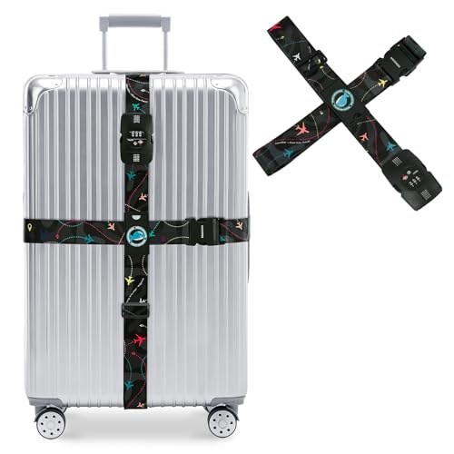 Image of Travelkin Luggage Straps TSA Approved, Suitcase Straps with TSA Lock | Adjustable, Cross luggage belt strap, combination lock, Travel,Reinforced Buckle,multiple colors, locking suitcase belt