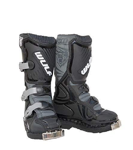 MOTORBIKE WULFSPORT WULF KIDS LA MX ENDURO BOOTS Motorcycle Motocross Cub LA Junior Quad ATV BMX MTB Off Road Sport Racing Armour Boots BLACK (UK 6 / EU 39)