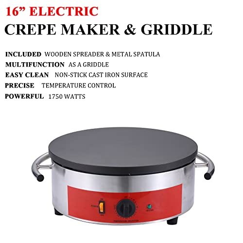 Single Pan Crepe Maker Commerical 16 Inch Crepe Griddle Large Pancake Machine W/Wooden Spreader And Spatula #TOP1
