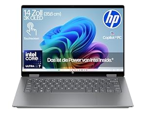 HP OmniBook X Flip Intel Core Ultra 7 258V 2in1 Next Gen AI Laptop | dedizierte NPU für KI | 47 NPU Tops | Copilot+ PC | 14" 3K 2880x1800 OLED Touchscreen | 32 GB | 1TB SSD | Win11 | QWERTZ | Silber