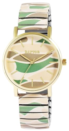 Raptor Colorful Edition Damen-Uhr Zugband Edelstahl Motiv Bunt Print Analog Quarz RA10205