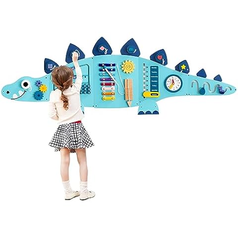 Beright Dinosaur Activity Wall Busy Board Panels, Montessori Sensory Toys, Toddler Learning Activity Center, Perfect for Toddler Playroom & Children's Daycare, Blue Cover