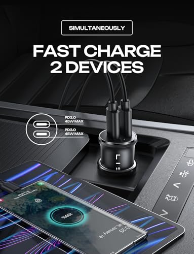 Image of LISEN 90W USB C Car Charger USB C Fast Charge, 45W PD&QC 3.0 Fast Car Charger for iPhone 17 Pro Max 16 15 Pro, Cigarette Lighter USB Charger Adapter for Samsung S26 S25, Android [Metal&Mini] Sockets