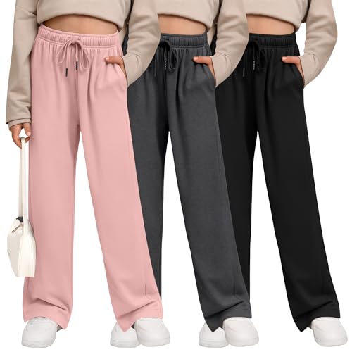 LessonZoo 3 Pack Girls' Sweatpants Wide Leg Drawstring...