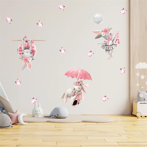 Vinilo Decorativo Rosa Conejo Mariposa Para Pared miniatura 2