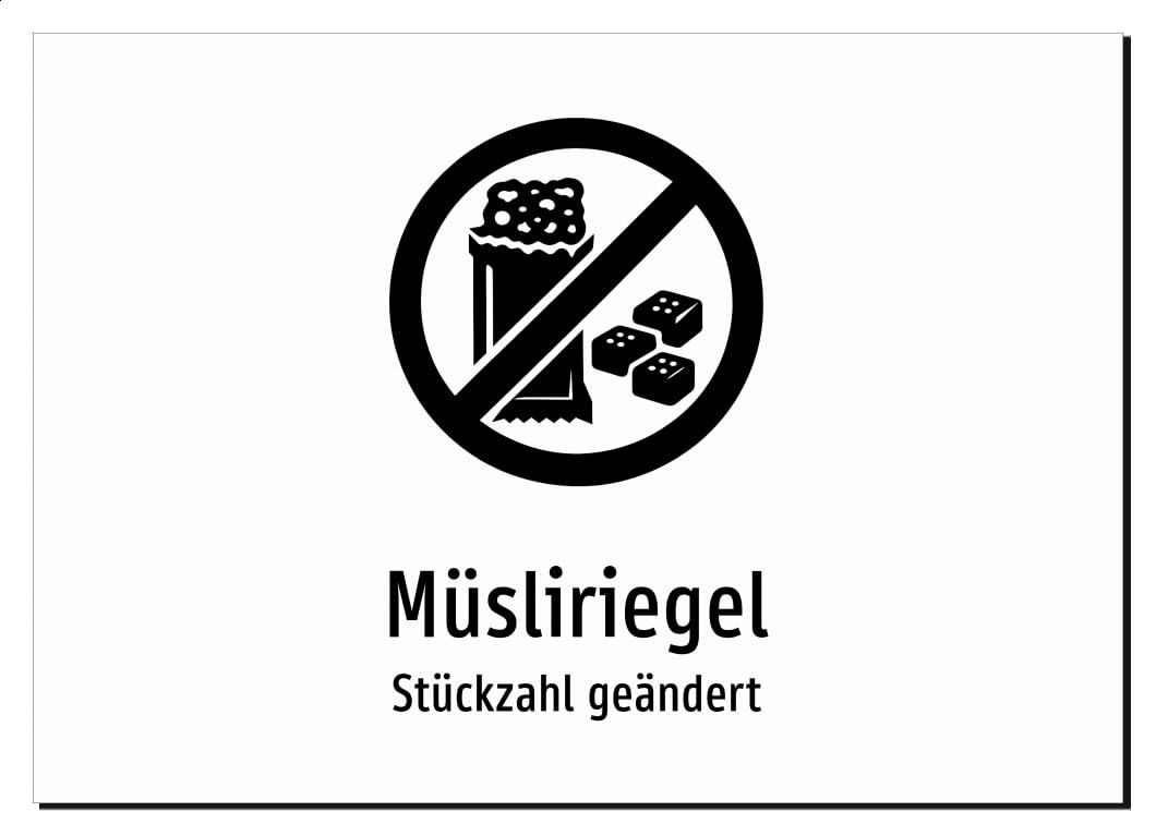 Müsliriegel - Stückzahl geändert – Aufkleber A2: 594x420mm – Mit Grafik und Text