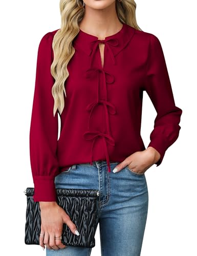 Blooming Jelly Women's Dressy Casual Blouses Business Work Tops Tie Front Long Sleeve Shirts 2025 Fall Outfits