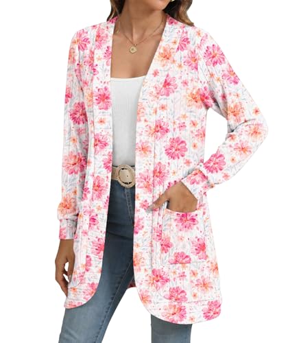 Image of YSYOKOW Cardigan Sweaters for Women Long Sleeve Open Front with Pockets | Long Cardigans for Women Lightweight Soft Casual Dressy Loose Fit Cardigan Sweater with Pockets for Work and Office
