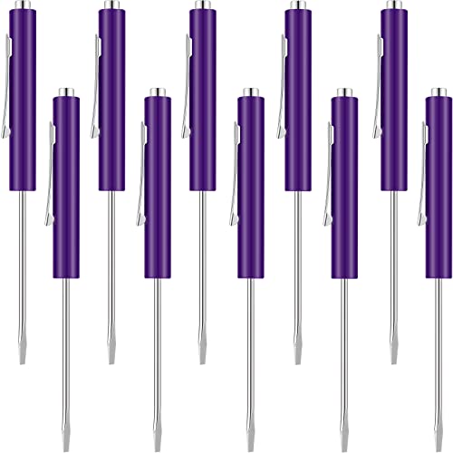 Image of Honoson 10 Pieces Pocket Screwdriver Mini Tops and Pocket Clips Magnetic Slotted Small Screw Driver with a Single Blade Head for Mechanical, Electrician(Purple)