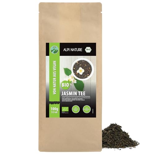 Alpi Nature Té de Jazmin Orgánico 100g, Té Verde Orgánico con Flores de Jazmín, con Cafeína Natural