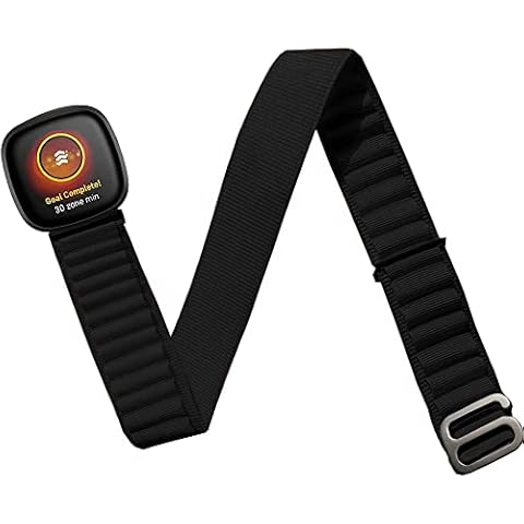 BUMOVE Nylon Arm/Ankle Band for Fitbit Versa 3/Sense Smart Watch Adjustable with G-Hook, Sport Strap Women Men Armband/Ankleband (Black) Cover