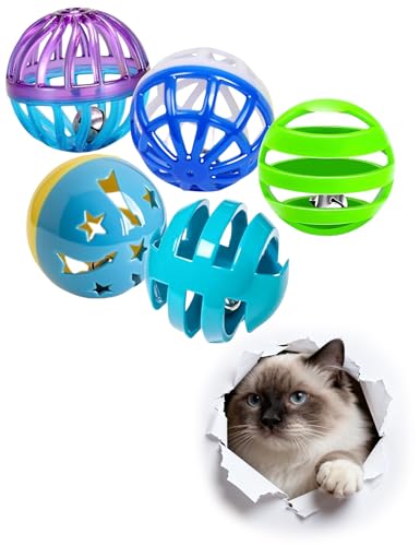 HEUHAI 5 Pieces Cat Balls Indoor Interactive Toys for Kitten & Adult Cats, Self Play Jingle Balls to Reduce Boredom, Safe Plastic Pet Teething & Enrichment Toy Set (1.5'')