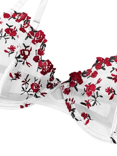 Image of Lilosy Sexy Floral Embroidered Mesh Sheer Underwire Lingerie Set