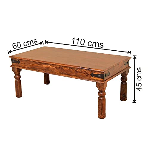 Image of Wooden Rectangle Center Coffee Table for Living Room | Sofa Centre Coffee Table for Home & Office | Sheesham Wood, Brown Finish