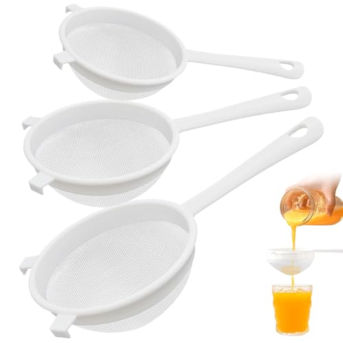 deegbbyi 3 Pezzi Colino, Scolapasta in Plastica con Manici, Grado Alimentare Setaccio a Rete in Plastica, Multiuso Setaccio con Foro Appenderlo, Adatto per Filtrare Tè, Pasta, Farina, Riso, Succhi