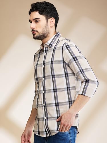 Image of Being Human Beige Slim Fit Regular Collar Men's Shirt Clothing