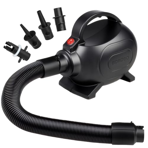 Boroso Electric Air Pump for Inflatable Pool Toys, Portable High Power Quick-Fill air Mattress, Boat, Raft, Inflator/Deflator with 4 Nozzles, 600W, 110-120V AC