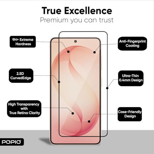 Image of POPIO Military-Grade Gorilla Tempered Glass For Samsung Galaxy S26 | 9H Hardness, Edge-to-Edge, Bubble-Free