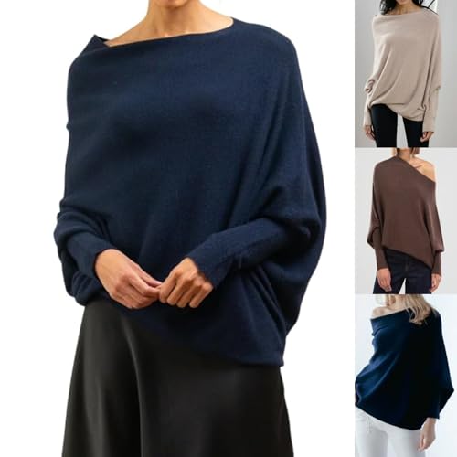 2024 New Asymmetric Draped Jumper, Asymmetric Draped Jumper- One Size, Womens Batwing Sleeve Pullover Sweaters