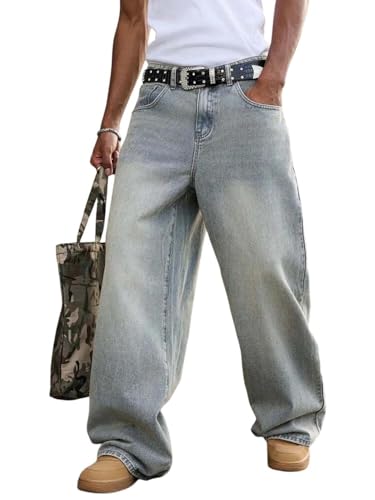 Image of KOTTY Baggy-Fit Denim: Men Zip Fly Washed Cotton Spandex Lightweight Durable Everyday Streetwear Baggy Fit Jeans