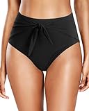 Holipick Women Black Tie Knot Bathing Suit Bottoms - High Waisted Bikini Bottoms Full Coverage Tummy Control Swim Bottom M