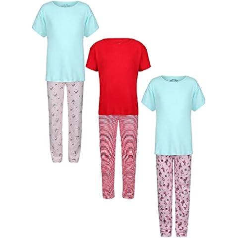 Ex UK Store 3 Pack Pyjamas Girls PJ Sets Night WEAR 7 8 9 10 11 Years Multipack (Unicorn/Stripe/Flamingo - 3 Pack - 9/10 Years) Cover