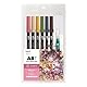 Tombow ABT Dual Brush Pen Watercolor Manga Set Flower, 6er Set + Wassertankpinsel, Malvorlagen & Video Tutorial [ABT-6P-MANGA-FLOWER]