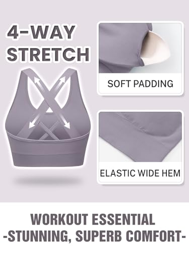 Image of Sports Bras for Women High Support, Multipack Padded Supportive Criss Cross Back Wireless Running Yoga Workout Bra