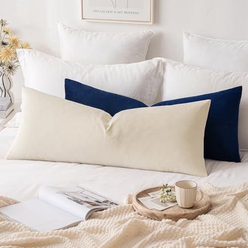 Image of MIULEE Velvet Pillow Cover Soft Luxury Decorative Throw Pillow Cover Single Rectangle Long Body Lumbar Cushion Case for Couch Sofa Bedroom Car Decor,14x36 Inch Cream White