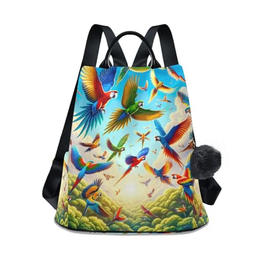 Mochila para mujer Colorful Parrots con bolsillo trasero antirrobo de cremallera