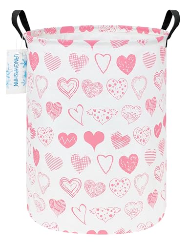 Image of Laundry Hamper Fabric Organizer Collapsible Basket Angel Heart | Waterproof Storage Bin Kids Toy Clothes Baskets for Gift Children Nursery Bedroom Bathroom