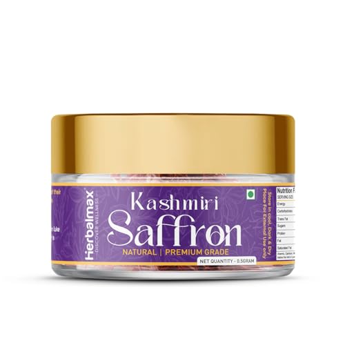Herbal Max Original Kashmiri Mongra Saffron (A+++ Grade) | 100% Pure Natural & Untouched | Rich Aroma & Flavor for Pregnant Women Biryani Cooking Beauty & Sweets | 0.5g