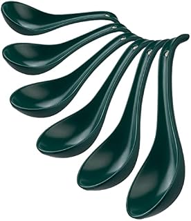 CHILDIKE Porcelain Soup Spoons Set of 4, Ceramic Chinese Soup Spoons 6.6 Inch, Asian Soup Spoons, Japanese Ramen Spoons, White