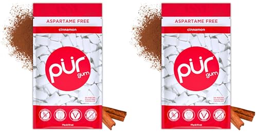 PUR Gum chicle sin azúcar con xilitol, vegano, sin aspartamo y sin gluten, sabor cinnamon, 55 piezas (paquete de 2)