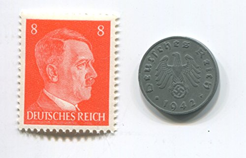 Hitler Rare Nazi Swastika 1 Reichspfennig German Coin World War Two WW2 with Orange Head Stamp MNH