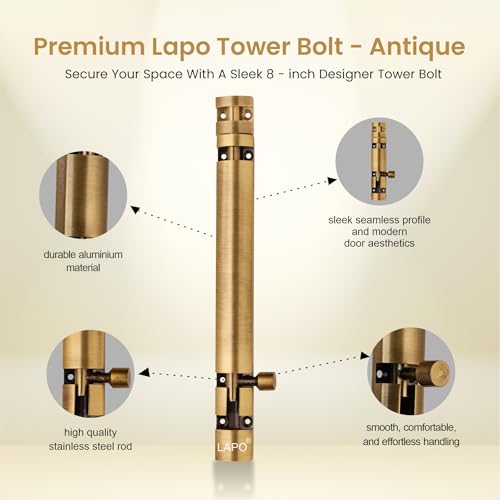 Image of LAPO 2 Pack Heavy Duty Aluminium 8 Inch Tower Bolt for Home,Offices Doors and Windows /Tower Bolt for Main Door /Door Latch /Kundi /Chitakini /Door Latch for Main Door and Window(Antique Finish, Pack of 2)