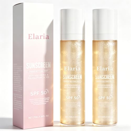 Elaria Sheer Setting Mist Sunscreen SPF 50 Shimmer Body Oil Spray for Face & Body Lightweight Non-Greasy Hydrating Makeup-Friendly Glow Spray for All Skin (2)