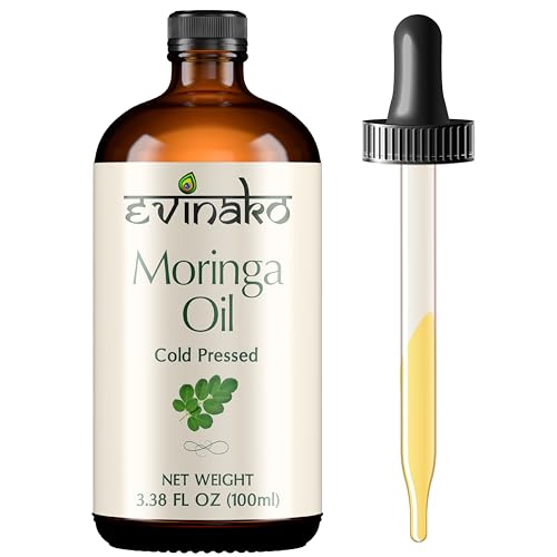 Evinako Moringa Oil 100% Pure (3.38 fl oz) - Premium Cold-Pressed Oil for Deep Hydration, Skin Nourishment, Hair Growth Support, and Versatile DIY Beauty Solutions