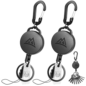 2 Pack Badge Holder Retractable Clip, Heavy Duty Badge Reel Retractable Keychain Carabiner Badge Clip with Phone Lanyard ID Badge Holders with Steel Retractable Cord
